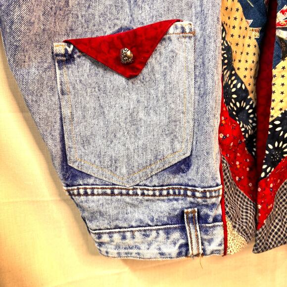 Upcycled Patchwork Denim Jacket Women L Quilted Retro Cotton Ecclectic Boho OOAK - Picture 5 of 16